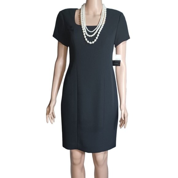 LIZ CLAIBORNE NWT Women's Petite Size 6 Black Casual Square Neck Pencil Dress - Picture 4 of 6